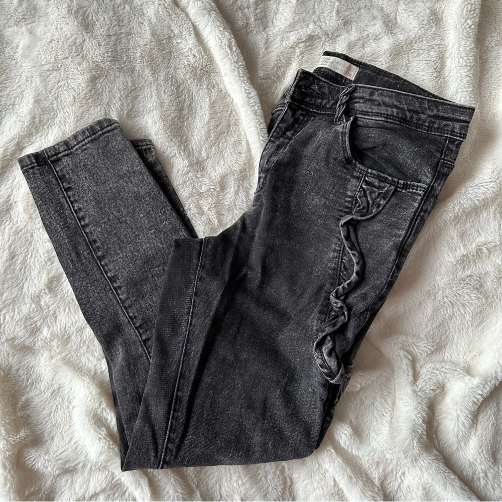 ZARA Black Denim Jeans with Ruffle Detail size 11/12 girls